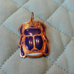Blue handmade scarab pendant - gold plated